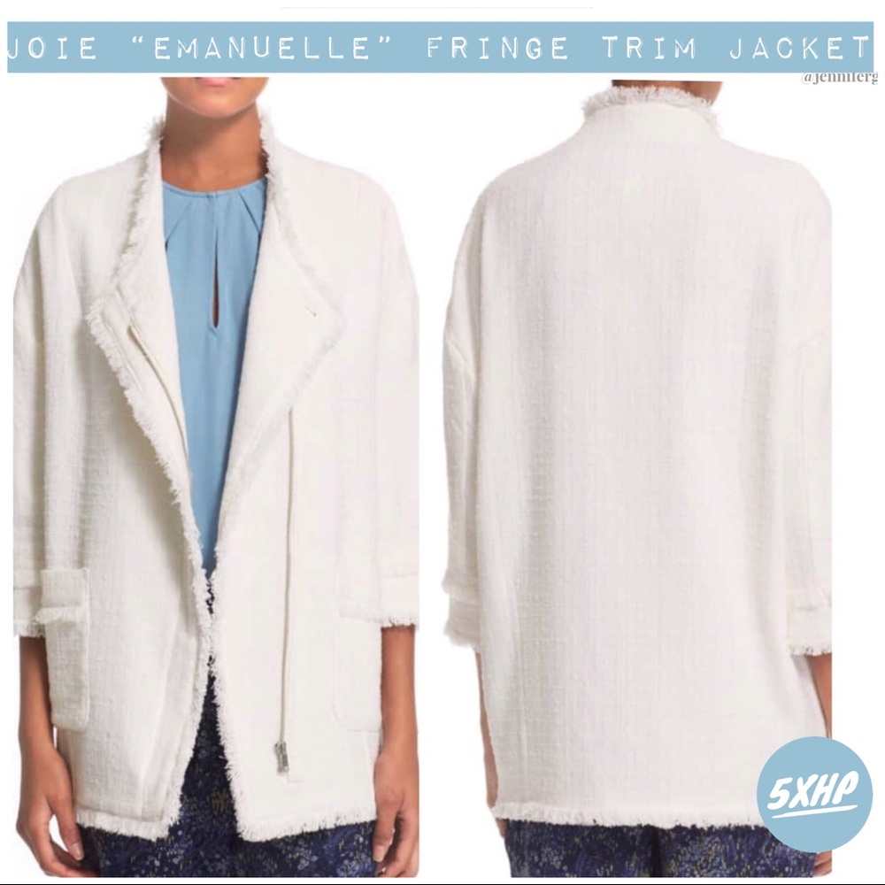 Joie Emanuelle Fringe Trim Jacket XS Petite Plus - Picture 2 of 7